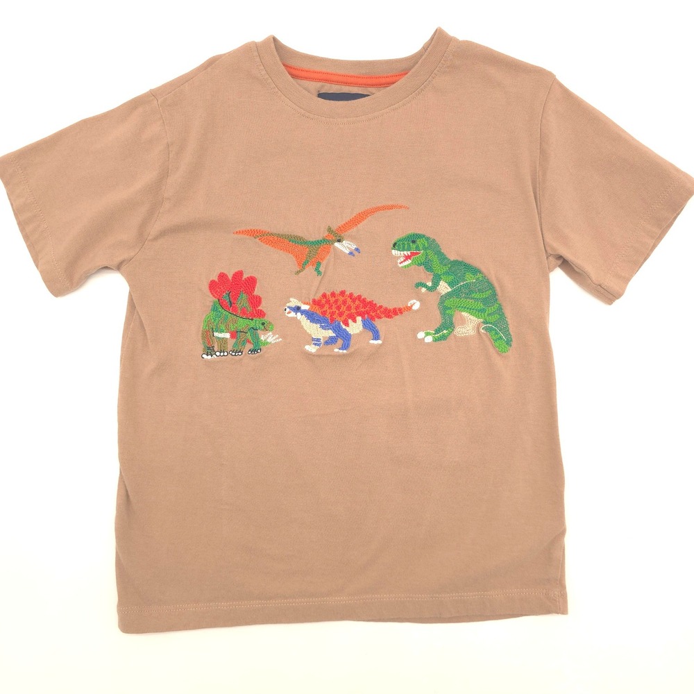 Day & Age T-Shirt Little Boy Tan Embroidered Dinosaur Crew 6 Large